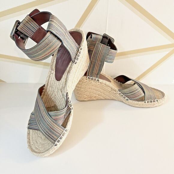 Vince Stefania Multicolor Espadrille Multi Stripe Wedge Heels Sandals Size 8 EUC - Picture 1 of 11